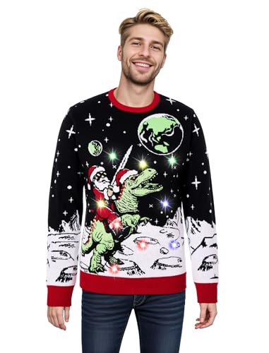 RAISEVERN LED Men Ugly Christmas Sweater Funny Light Up Xmas Party Long Sleeve Knitted Pullover - Image 3