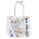 Artisan Owl MTA Subway Map Polyester Reusable Tote Bag – Lightweight and Durable (White)
