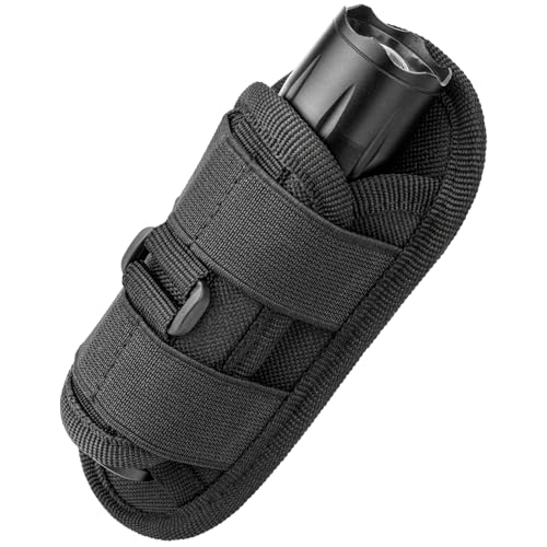 Tactical Flashlight Holster Rotatable Duty Belt Flashlight Holder Flash Light Pouch Carrying Case with 360 Degree Carabiner Reel Clip for Police