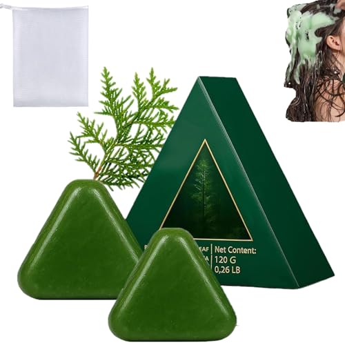 Shampoo solido Nature Triangle, Sapone shampoo Nature Seven Green, cura dei capelli alle erbe, per donne e uomini (2pcs)