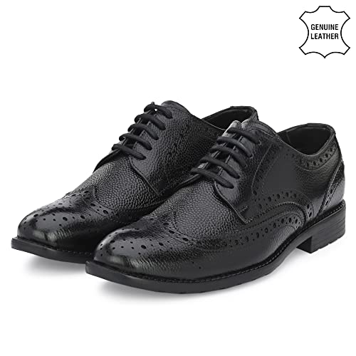 Image of Auserio Men's Brogue Full Grain Leather Lace Up Formal Shoes | Anti Skid Sole & Waxed Laces | Antimicrobial Memory Foam Padded Insole with Detailed Stich| Shoes for Office & Parties (115.116.117)