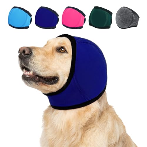 Image of MIGOHI Dog Ear Muffs Noise Protection, Calming Hoodie with Soft Padding-Adjustable Headphones for Dog, Hook & Loop Headband for Dogs, L, Navy Blue