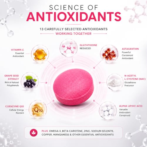 Image of Fixuphealth Daily Antioxidants Coenzyme Q10 & Glutathione Supplement | NAC, Astaxanthin, Alpha Lipoic Acid, Grape Extract, Zinc & Selenium | Skin Brightening, Hair, Eye & Immunity Support | 30 Tablet