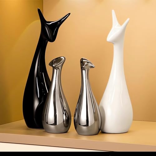 JXCBXJ Lot de 4 Statues en céramique,Figurines de Famille de Cerfs en Porcelaine,décoration créative en céramique, décoration d'intérieur,Cadeau...