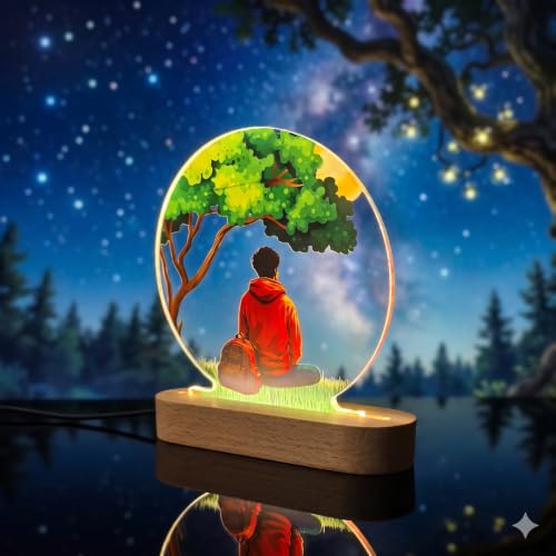 Image of Personalized Couple Photo Acrylic LED Lamp | Custom Romantic Night Light with Floral Artwork & Wooden Base | Anniversary, Wedding, Engagement, Valentine's Day Gift (Design 3)