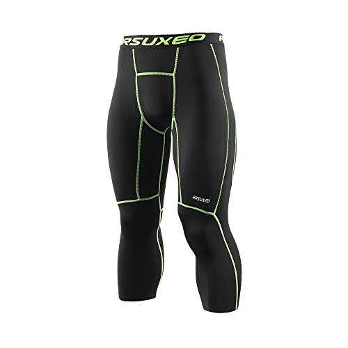 ARSUXEO Men's 3/4 Running Compression Tights Capri Pants K75 Black Green Size Large ARSUXEO Men's 3/4 Running Compression Tights Capri Pants K75 Black Green Size Large
