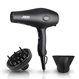 JINRI 1875W Negative Ions Salon Hair Dryer, Professional DC Motor Air Blower with Concentrator & Diffuser, 3 Heat 2 Speed with Cool Shot Button, Light Weight Low Noise Hair Blow Dryers, Black