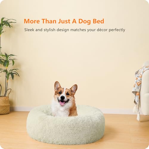 HMTOPE Orthopädisches Hundebett rund Hundekissen Hundesofa Katzenbett Donut Kuscheliges Hundekorb Waschbar, 70 cm Ø, Beige