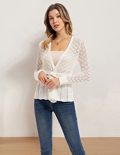 Girls Casual Knitting Bolero Cardigan For Student Peplum Cardigan With Belt Ivorys #TOP1