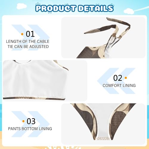 KLL Brown Houndstooth Girls' 2 Piece Bikini Set Quick-Dry Swimsuits Swimming Suits Adjustable Shoulder Strap4