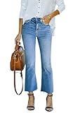 Yewfirm Flare Jeans for Women Cropped Stretchy Mid Rise Bell Bottom Womens Crop Flare Jeans with Raw Hem,LightBlue,US12