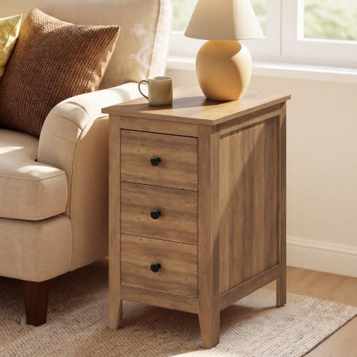Image of VASAGLE Side End Table with 3 Storage Drawers, Nightstand Farmhouse