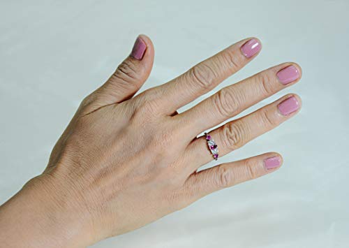 Image of Sterling Silver 925 Dainty Band Ring Genuine Gems Oval 5x3 mm, 0.54 ctw Rhodium-Plated Finish
