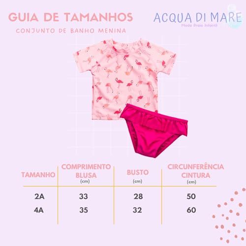 Acqua di Mare Conjunto de Banho Menina Proteção UV 50+ (BR, Idade, 2 Anos, Flamingo Rosa)