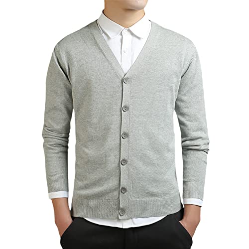 Pull tricoté en coton pour homme Roquorl avec col en V boutonné gris pastel taille XXL
