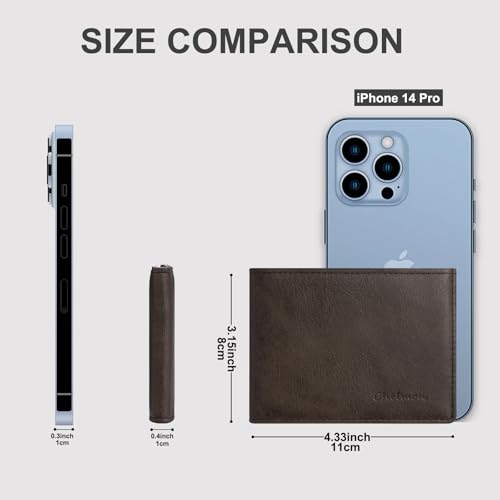 Image of Chelmon Slim Wallet for Men ID Window with RFID Blocking Front Pocket Minimalist Bifold Bussiness Card Holder Gift for Men