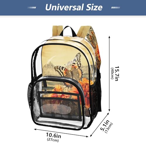 Old Grungy Butterfly Clear Backpack - Stadium Approved Large 15.7-inch Waterproof Transparent Bag for Sports, Concerts, Work, Travel#1634