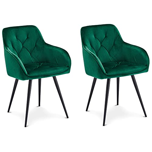 Ibbe Design - Juego de 4 sillas de comedor (tejido de terciopelo, con reposabrazos, Nadja, estructura de metal, 57 x 63 x 88 cm), color verde Cover
