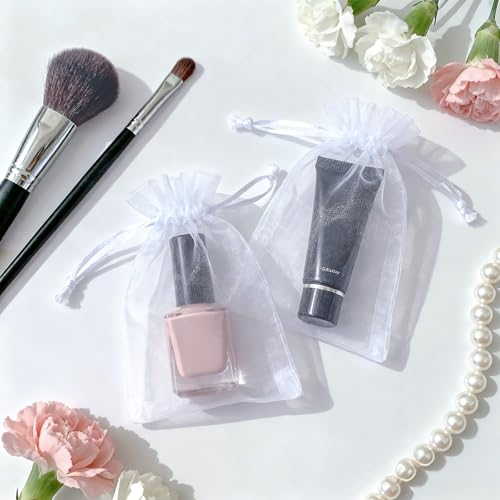 G2PLUS Weiß Organzasäckchen 7x9cm, Kleine Geschenk Organzabeutel, 50 Stück Organza-Beutelchen mit Kordelzug Sie als Hochzeit Bonbonsbeutel, Schmuckbeutel, Geschenkbeutel