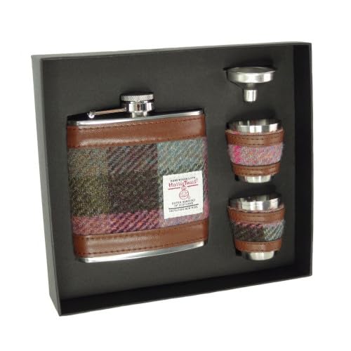 Glen Appin Harris Tweed Flachmann & Tassen Geschenkset (Col 137 Grün & Rose Pink)