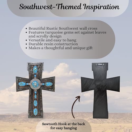 Cruz de pared turquesa de resina con relieve rústico ovalado 2