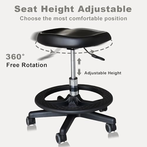 Image of Professional Ergonomic Triangular Saddle Stool with Castors, Height-Adjustable Swivel Stool. Suitable for Clinics, Dental Practices, Massage, Tattoo Studios, and Beauty Salons (Black)