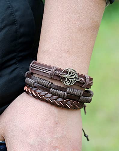 Akeoqi 15Pcs Braided Leather Bracelets Set For Women Men Wristbands Wooden Beaded Cuff Wrap Bracelet Boho Ethnic Tribal Linen Hemp Cords Wrap Bracelets Adjustable Brown Handmade Jewelry #TOP5
