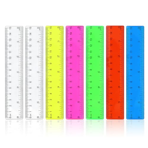 7 pezzi righelli in plastica da 15 cm/6 pollici,colorata trasparente