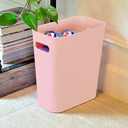 Image of Youngever 2 Pack 3 Gallon Slim Trash Can, Plastic Garbage Container Bin, Trash Bin with Handles for Home Office, Living Room, Study Room, Kitchen, Bathroom (Pink)