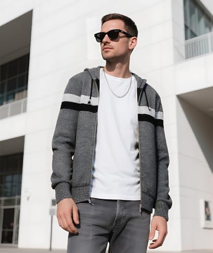 Image of LLdress Mens Knit Cardigan Sweaters Sherpa Lined Full Zip Hoodie With Pockets