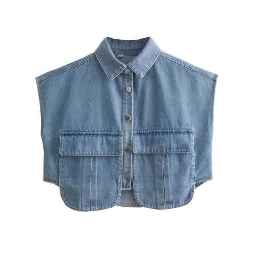 Women's Denim Cropped Jacket Summer Button Down Vest Sleeveless Going Out Tops