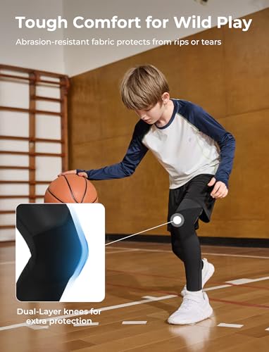 PATPAT Boys Compression Pants, Quick Dry Leggings Tights for Sports Running Training Basketball, Athletic Base Layer Bottoms4