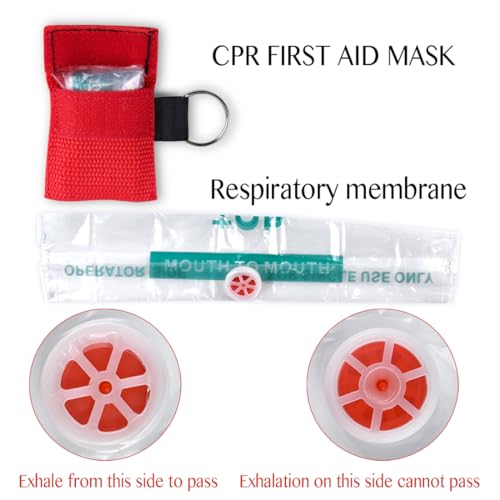PHCOZY 5 Pcs CPR-Maske Schlüsselanhänger mit Rückschlagventil und Beatmungstuch von MojiDecor Atmen Barriere in Rot