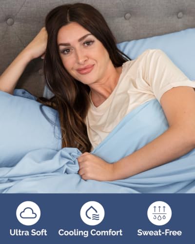 Image of Flex Top Split Head King 6 Piece Piece Sheet Set - Comfy Breathable & Cooling - Soft Hotel Luxury Bedding Set with 8-16 Inch Deep Pockets - 1 Flat & 1 Fitted Sheet & Pillowcases - Light Blue