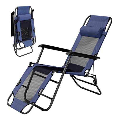 Bigtree Adjustable Camping Folding Cot Chaise Lounge Chair W/Pillow Breathable Mesh Lounger Reclining Chair,Portable Patio Zero Gravity Chair For Garden Outdoor Camping Pool Lawn #TOP10