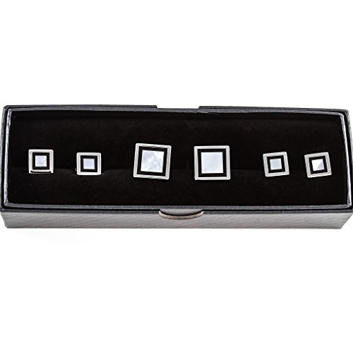 Mrcuff Mother Of Pearl Onyx Square Framed Tuxedo Cufflinks & Studs Set In A Presentation Gift Box & Polishing Cloth #TOP1