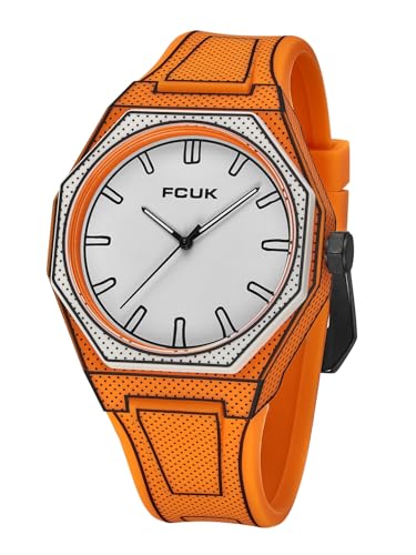 Image of FCUK Escarp Quartz| Analog Display | White Dial | Orange Silicone Strap | Watch for Men - FCMX09O