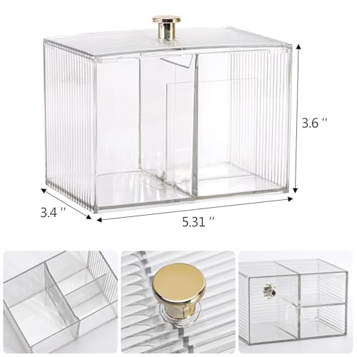 Image of Tbestmax Qtip Holder Dispenser 3-Section Clear Bathroom Container Organizer 3 Grids Cotton Swab /Pad /Ball Holder Container Cosmetics Storage for Vanity