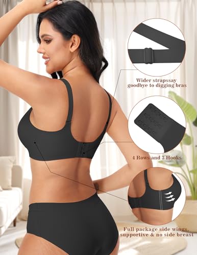 Image of PoseFree Wireless Push Up Bra with Soft Padded Cups & Jelly Gel Technology for a Natural Lift Black 2XL