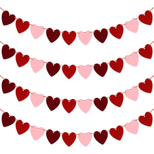 4 Stück Herz Papier Girlande Rosa Deko, Hängend Herzgirlande, Dekorationen für Geburtstag, Hochzeitsgirlande, Geburtstagsdeko, Kindergeburtstag (6...