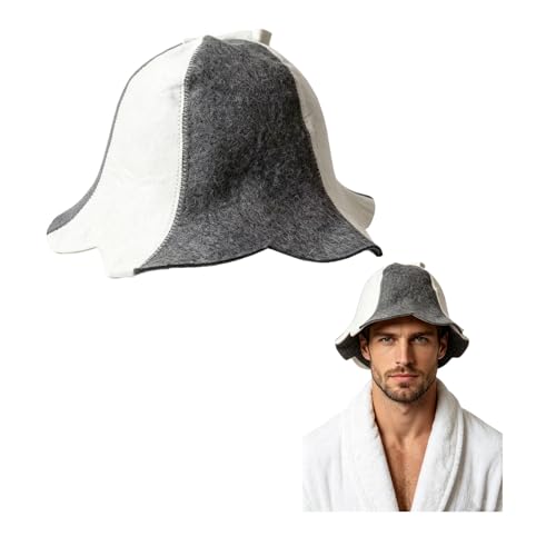Wool Sauna Hat with Hooks Grey Sauna Hats for Men & Women Steam Bath Hat Room Heat Sauna Cap Accessories Felt Heat Dry Headrest Steam Room Essential Parts Simple Natural Stylish (Grey & White)