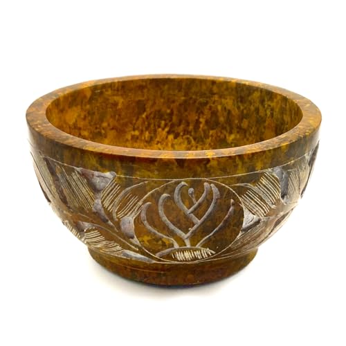 Farbenwald Cuenco de esteatita Grabado, Ø 13 cm, para sahumar con carbón y Conos de Incienso, Hecho a Mano