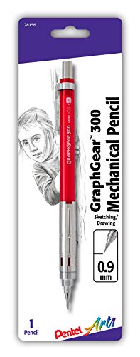 Pentel Arts GraphGear 300 Mechanical Pencil, (0.9mm) Thick line, 1-Pack, Red Barrel