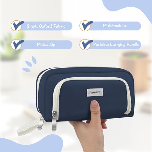 Image of Pencil Case for Teens Adults Boys, Large Capacity Pencil Pouch for Office College School, Multifunctional Portable Organizer for Cosmetics Stationery Supplies (Navy Blue)