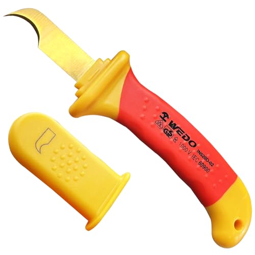 WEDO Insulation Cable Knife (Hook Blade) VED 1000V,Size 38 * 155mm,Sheath type Cable Knife,for Cable & Duct Slitting and Dismantling,Fast Wire Stripping Electrician Knife,IEC 60900
