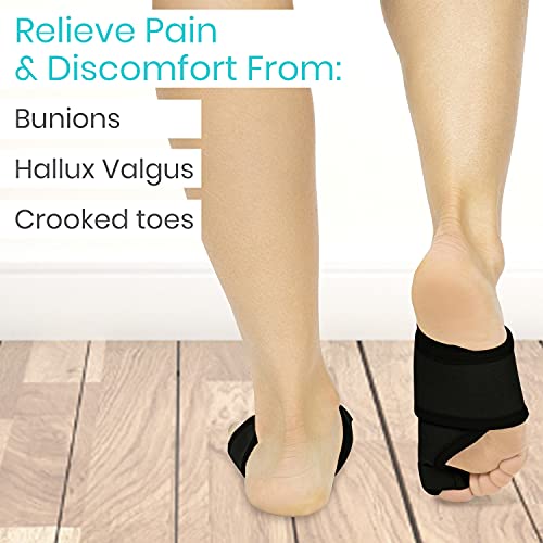Vive Bunion Corrector For Women & Men (Pair) - Big Toe Brace Straightener With Splint - Hallux Valgus Pad With Adjustable Strap, Joint Pain Relief, Alignment Treatment, Hammer Toe Separator - Orthopedic Sleeve Foot Wrap Support (Black) #TOP5
