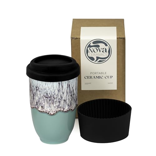 Image of NOVA CERAMICS Travel Mug - Travel Coffee Mug - Reusable Coffee Cup Unique To Go Mug - Microwave & Dishwasher Safe Coffee Tumbler - Gifts For Women Men Him Her - 12oz - Nebula