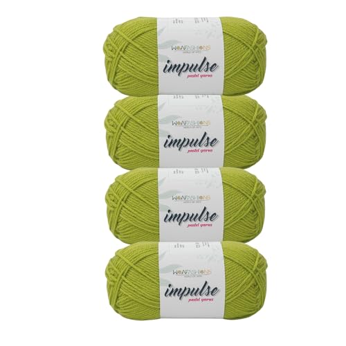 Image of WOAFashions Impulse Hand Knitting & Crochet Yarn, Premium Acrylic, 4 : Medium (Celery) (4x100gms / 14.1oz)