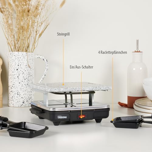 Tristar Raclette-Stein – Steingrillplatte – Grillfläche 21 x 21 cm – Geeignet für vier Personen – Inklusive 4 Pfännchen – BPA-frei – RA-2745 – Bild 2
