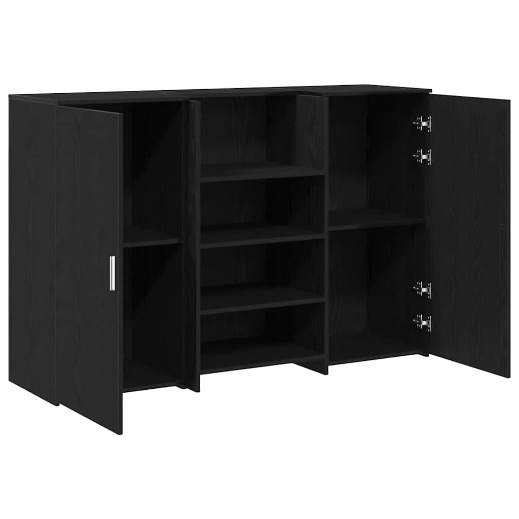 Bancone da ricevimento, nero, effetto rovere, 155 x 50 x 103,5 cm, con vano portaoggetti, ripiano e mensola, postazione di lavoro da ufficio, segretario, adatto come scrivania per computer